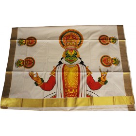 Traditional Kathakali Mural Kasavu Saree